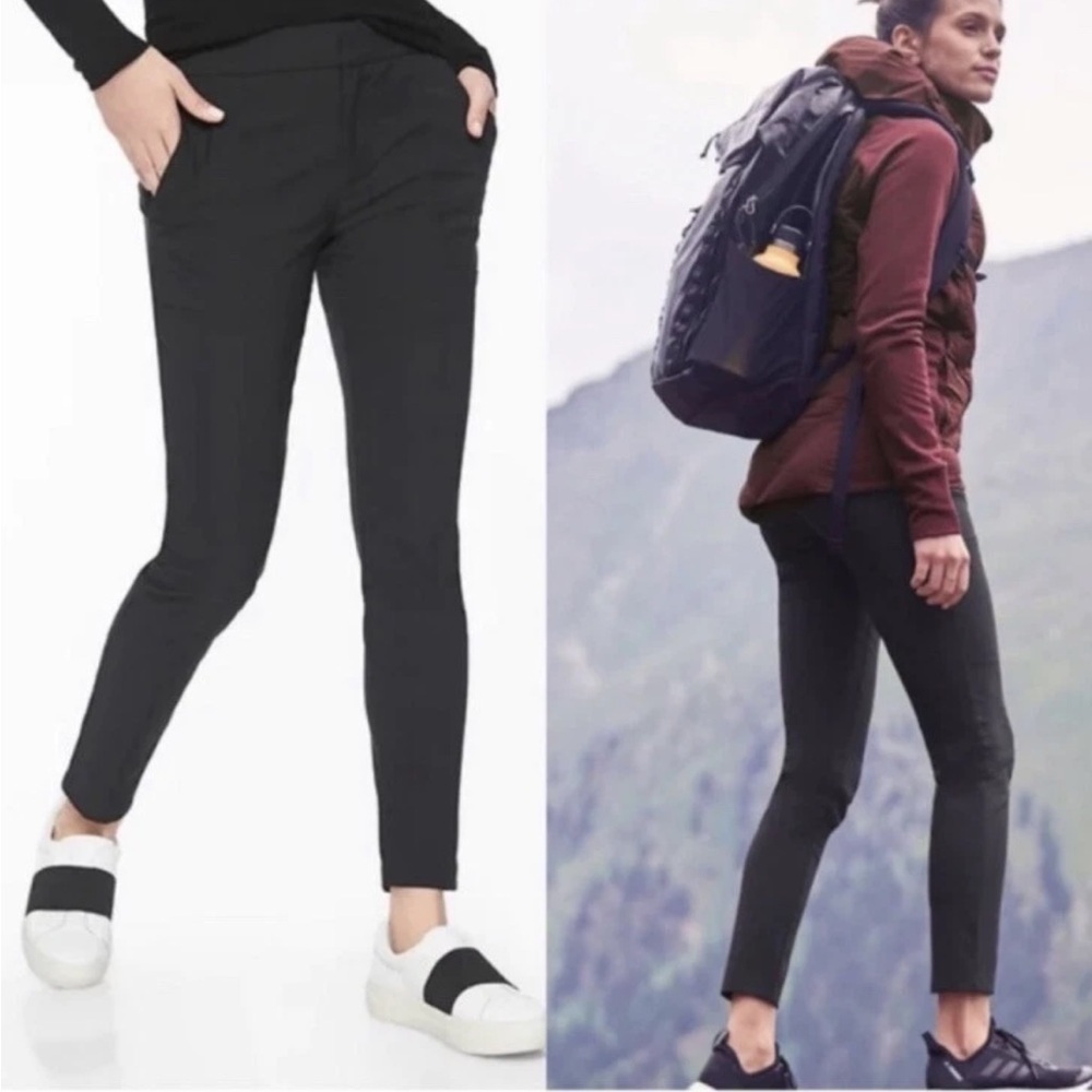 Athleta Pants Black Sz 4 Wanted Stash Skinny Black Stretch Pockets Nylon *X24